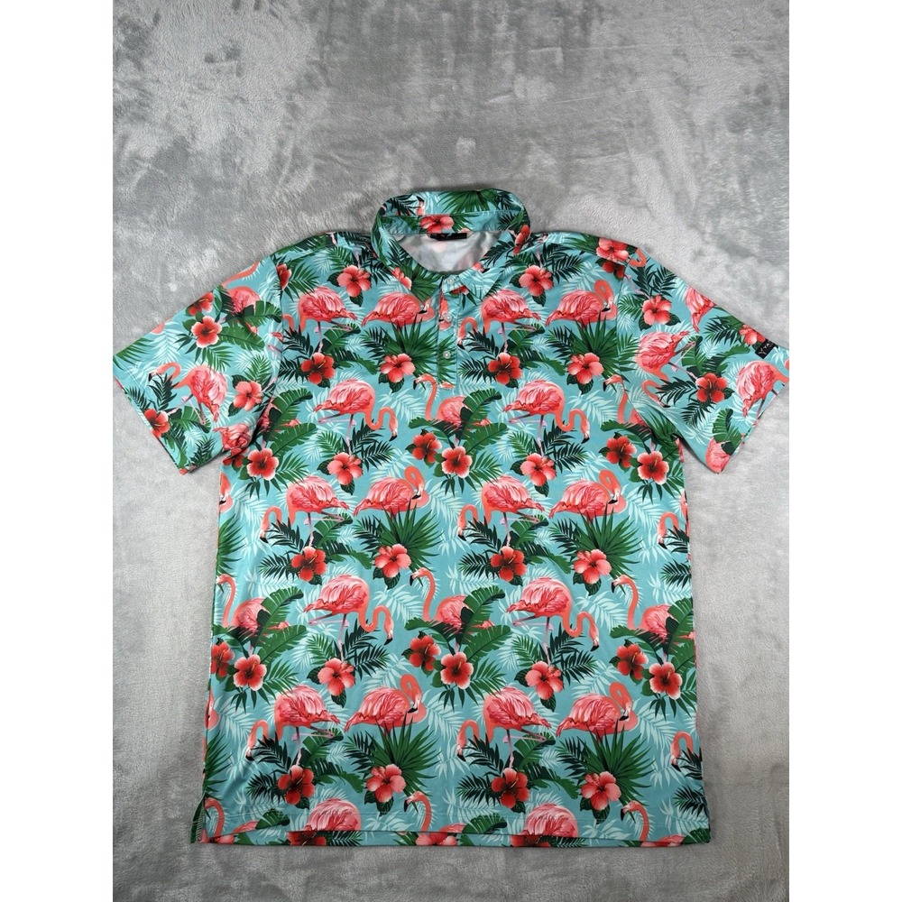 Yatta Golf Shirt Mens 2XL Pink Flamingo Floral AOP Short Sleeve Polo